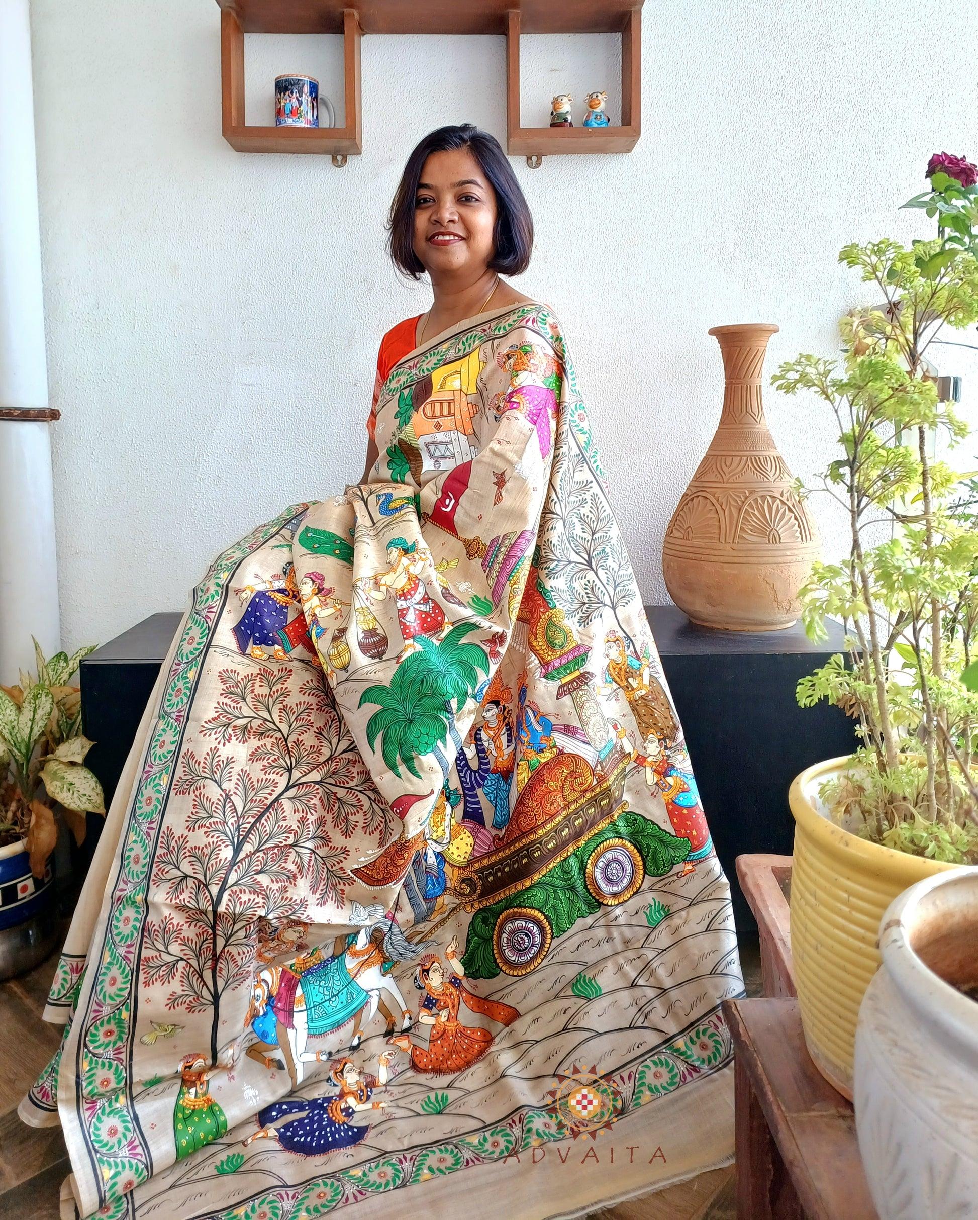 Pattachitra Hand Painted Saree